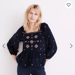 NWT Madewell Embroidered Corduroy Button-Back Peplum Top Size Large